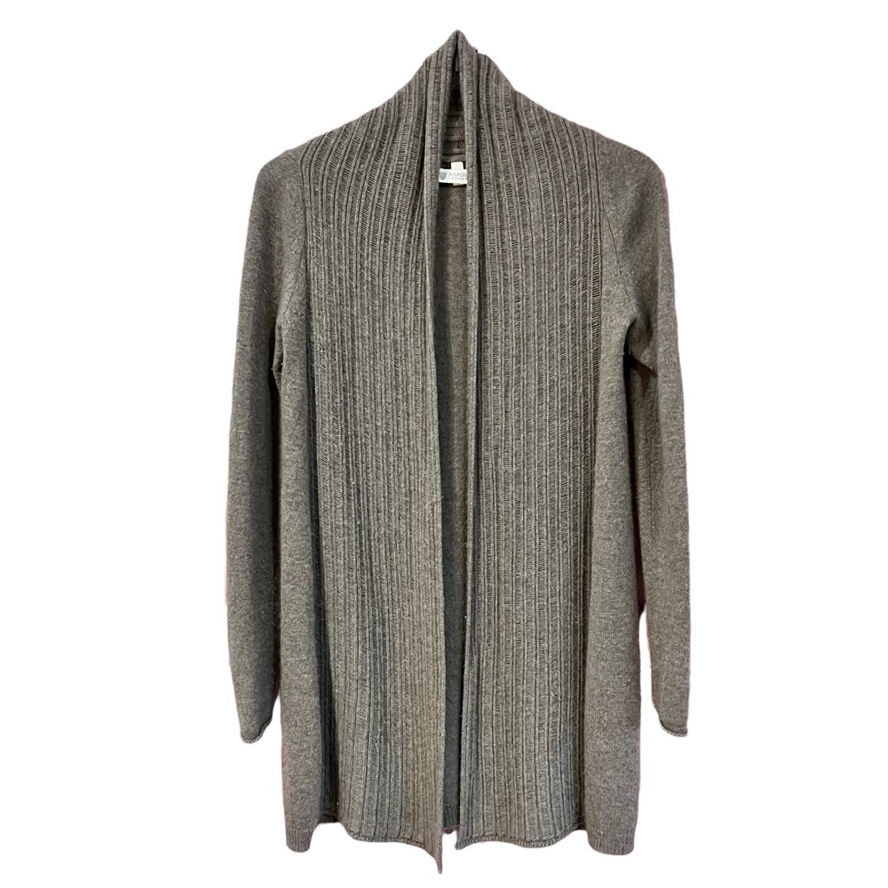 100% Cashmere Luxe Soft Open Knit Cardigan Sweater XS Tunic Long Length in Tan